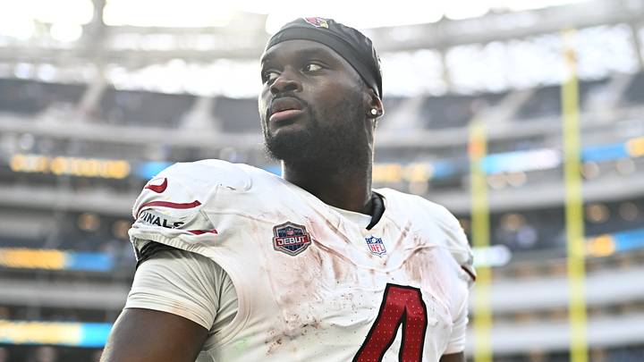 Sep 13, 2026; Inglewood, California, USA;  Arizona Cardinals running back Jeremiyah Love (4)  leaves the field after defeating the Los Angeles Chargers at SoFi Stadium.  Mandatory Credit: William Liang-Imagn Images