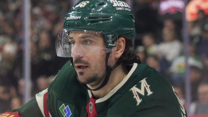 Minnesota Wild forward Mats Zuccarello missed Game 2 after getting hit with a cheap shot that caused an upper body injury. (Mandatory Credit: Matt Blewett-Imagn Images)