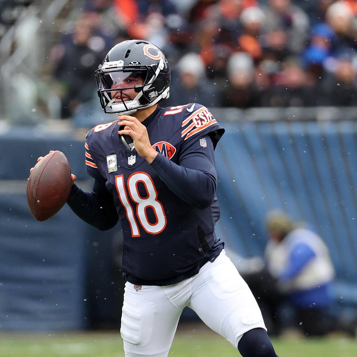 Chicago Bears quarterback Caleb Williams with the ball