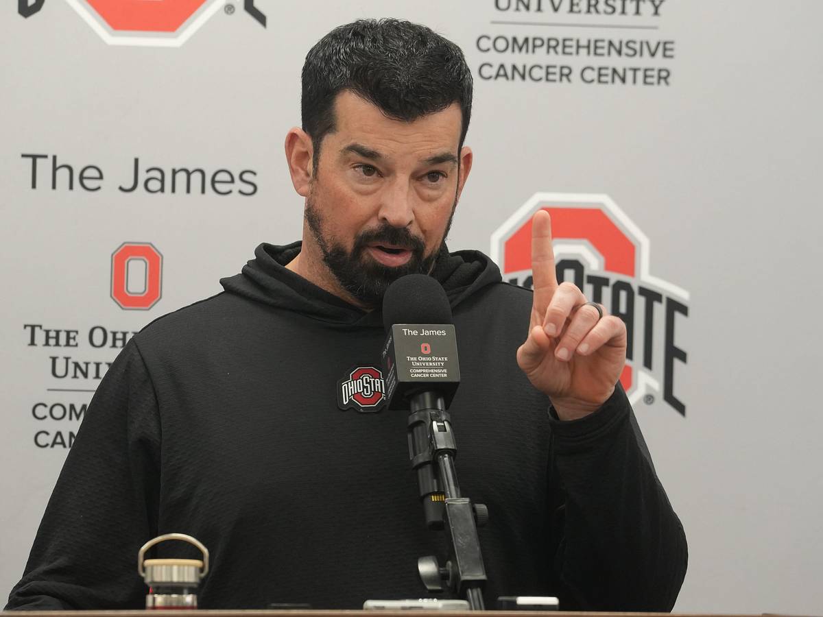 Ryan Day speaking at an Ohio State news conference (archive photo).
