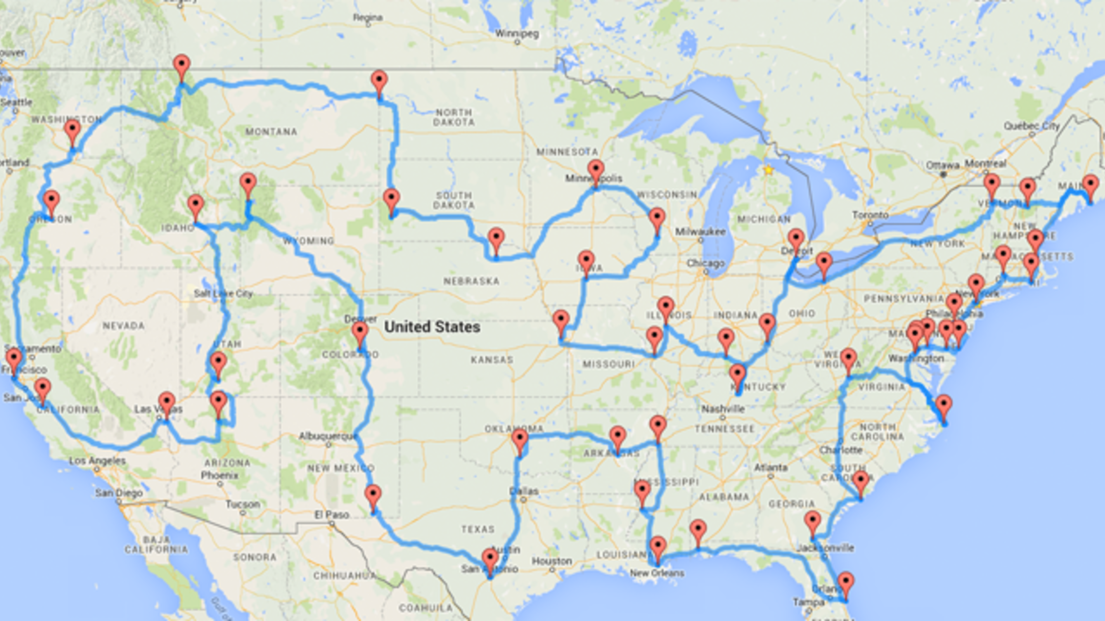 united states road trip map This Map Shows The Ultimate U S Road Trip Mental Floss united states road trip map