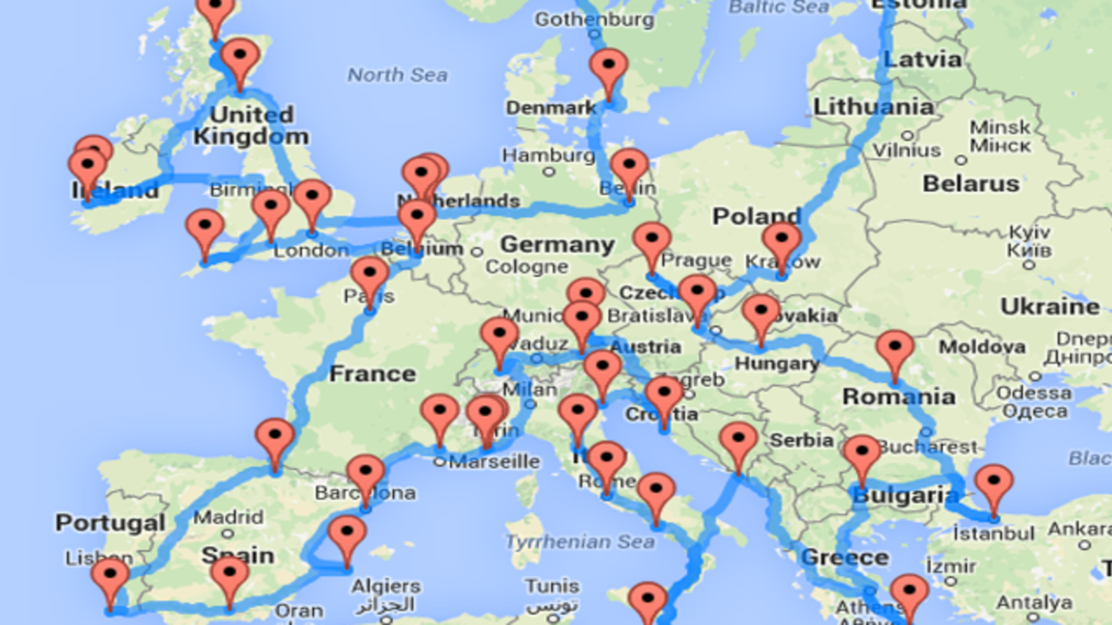 travel route through europe