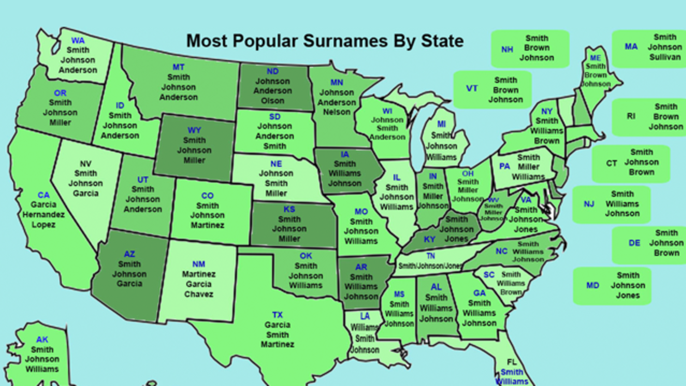 The Most Popular Surnames In Each State Mental Floss
