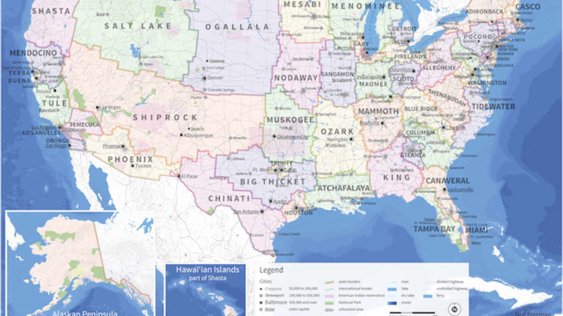 The U S Map Redrawn As 50 States With Equal Population Mental Floss