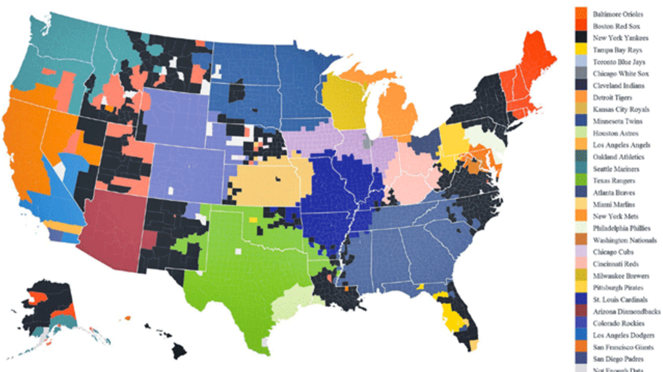 The Most Popular Baseball Team by County | Mental Floss