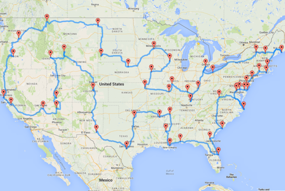 driving map of the united states of america This Map Shows The Ultimate U S Road Trip Mental Floss driving map of the united states of america