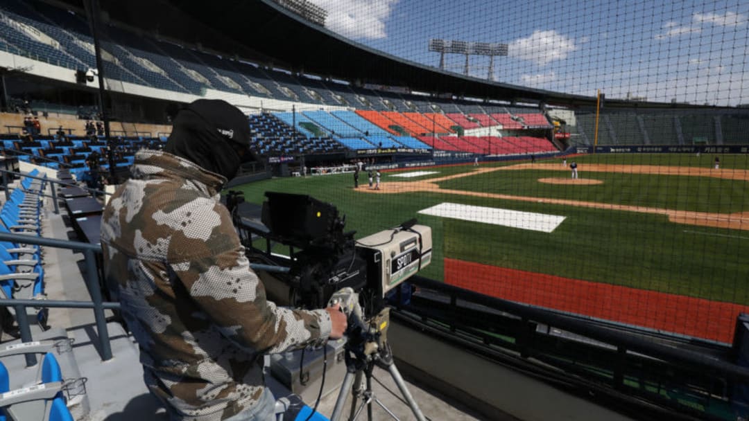 SEOUL, SOUTH KOREA - APRIL 21: (EDITORIAL USE ONLY) General view of LG Twins and Doosan Bears preseason game at Jamsil Baseball Stadium on April 21, 2020 in Seoul, South Korea. The Korea Baseball Organization (KBO) open a preseason games Tuesday, with its 10 clubs scheduled to play four games each through April 27. The Korea Baseball Organization (KBO) announced Tuesday that the 2020 regular season, postponed from its March 28 start date due to the coronavirus outbreak, will begin May 5. (Photo by Chung Sung-Jun/Getty Images)