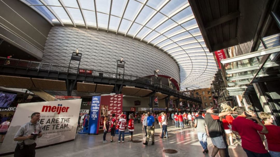 DETROIT, MI - SEPTEMBER 23: A view of the indoor concourse inside Little Caesars Arena, the brand new home of the Detroit Red Wings NHL hockey team, before a game against the Boston Bruins on September 23, 2017, in Detroit, MI. (Photo by Tony Ding/Icon Sportswire via Getty Images)