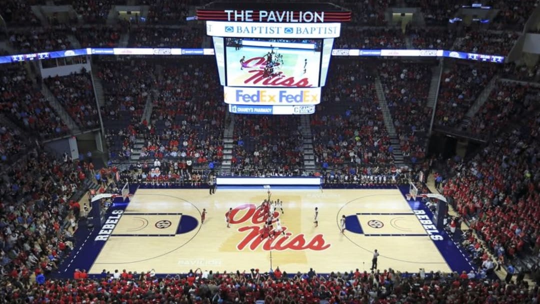 Jan 7, 2016; Oxford, MS, USA; Opening tip off between the Mississippi Rebels and the Alabama Crimson Tide at The Pavilion at Ole Miss. Mississippi Rebels defeat the Alabama Crimson Tide 74-66. Mandatory Credit: Spruce Derden-USA TODAY Sports