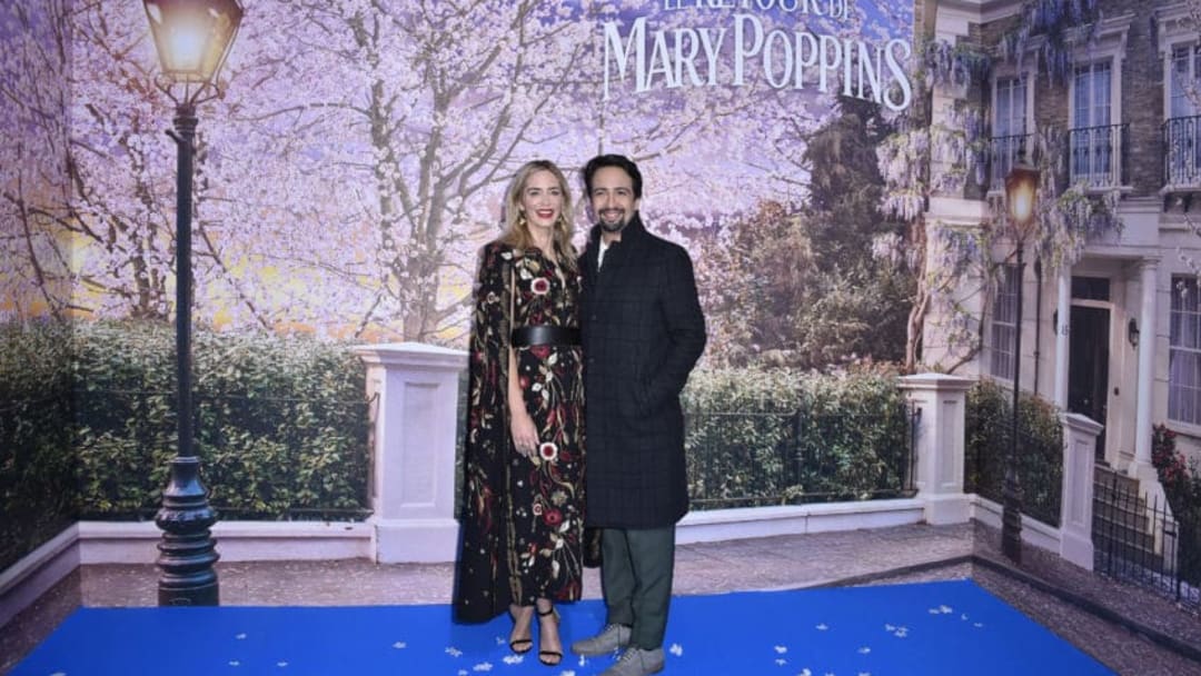 PARIS, FRANCE - DECEMBER 10: (L-R) Emily Blunt and Lin-Manuel Miranda attend Disney's "Mary Poppins Returns" Paris Gala Screening at UGC Cine Cite Bercy on December 10, 2018 in Paris, France (Photo by Kristy Sparow/Getty Images For Disney)