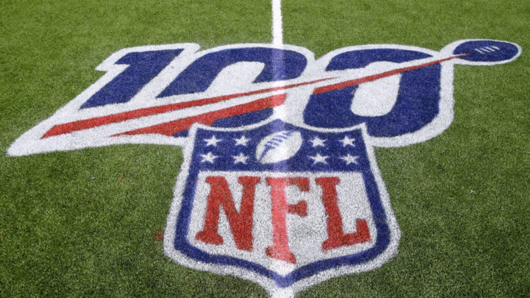 NEW ORLEANS, LOUISIANA - AUGUST 29: An NFL logo celebrating it'2s 100th season is seen during an NFL preseason game at the Mercedes Benz Superdome on August 29, 2019 in New Orleans, Louisiana. (Photo by Jonathan Bachman/Getty Images)