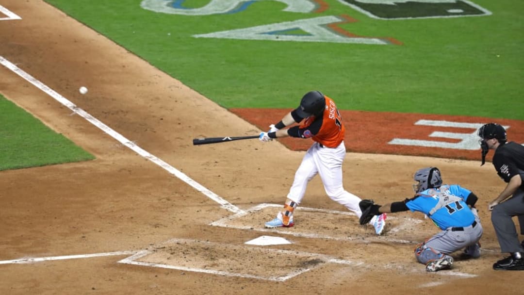 MIAMI, FL - JULY 09: Nick Senzel #13 of the Cincinnati Reds and the U.S. Team swings at a pitch against the World Team during the SiriusXM All-Star Futures Game at Marlins Park on July 9, 2017 in Miami, Florida. (Photo by Rob Carr/Getty Images)