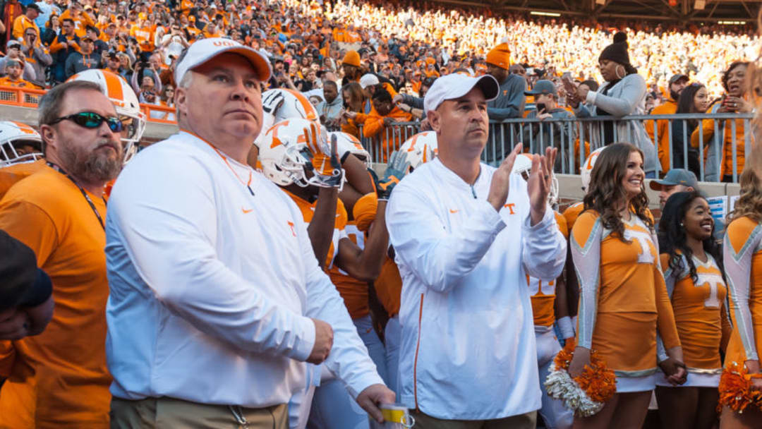 KNOXVILLE, TN - NOVEMBER 17: Tennessee Volunteers head coach Jeremy Pruitt waits with his team to take the field during a college football game between the Tennessee Volunteers and Missouri Tigers on November 17, 2018, at Neyland Stadium in Knoxville, TN. (Photo by Bryan Lynn/Icon Sportswire via Getty Images)