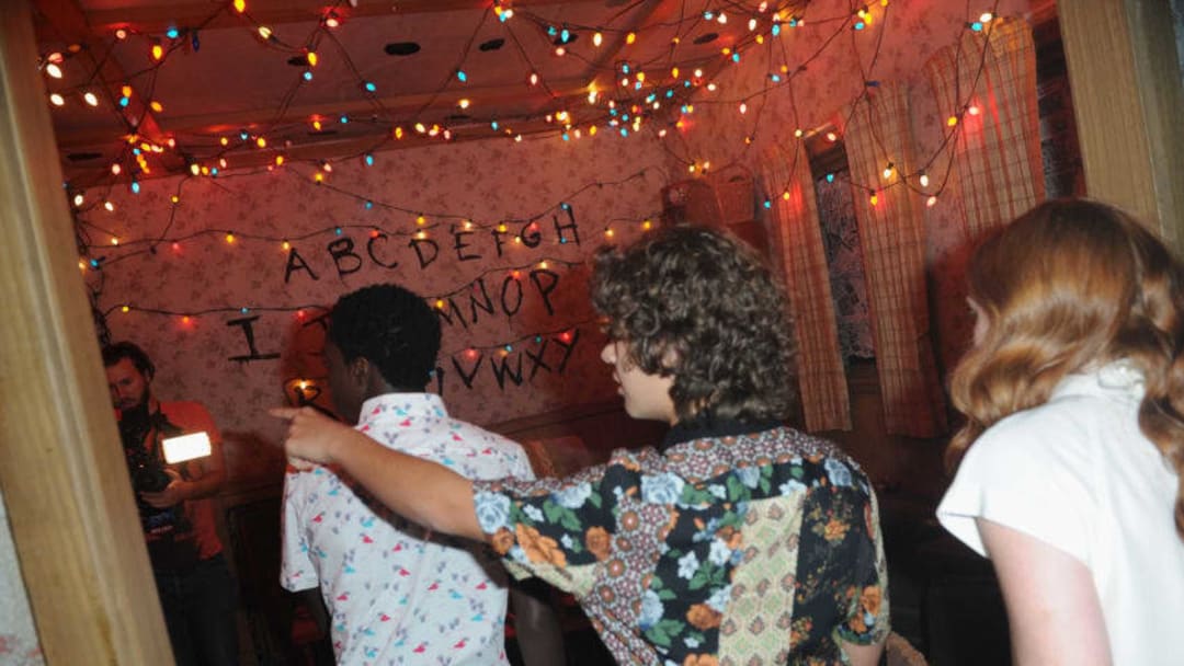 LOS ANGELES, CA - SEPTEMBER 14: (L-R) Caleb McLaughlin, Gaten Matarazzo and Sadie Sink attend Stranger Things Maze during Halloween Horror Nights 2018 at Universal Studios Hollywood on September 14, 2018 in Los Angeles, California. (Photo by Joshua Blanchard/Getty Images for Universal Studios Hollywood)