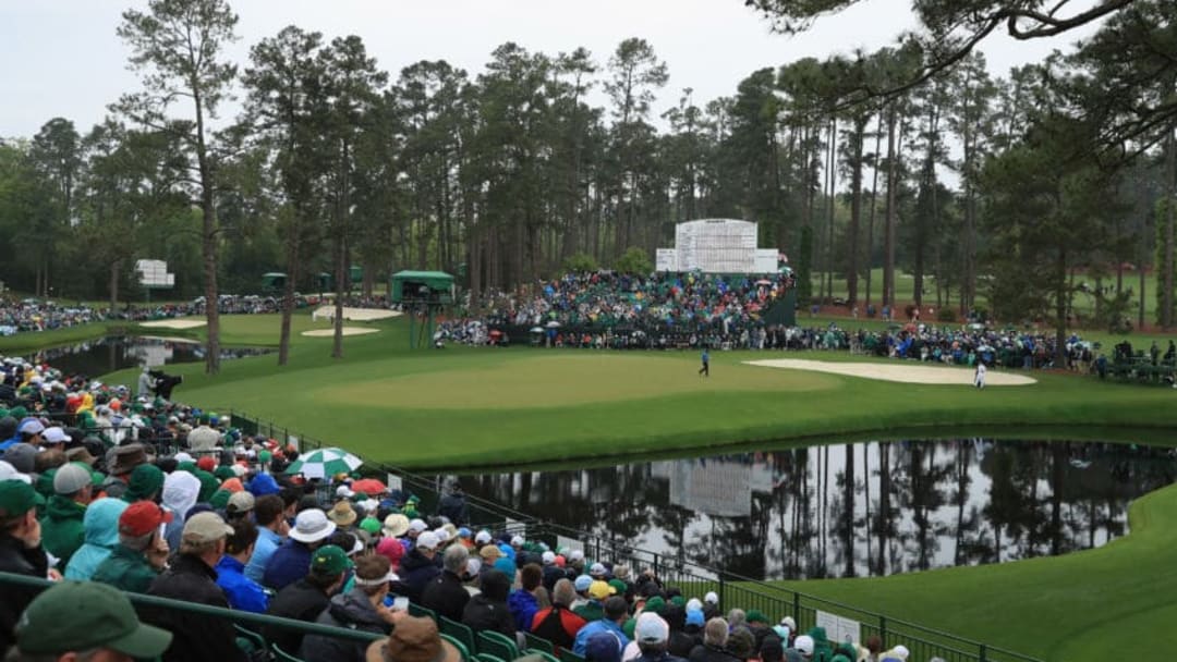 AUGUSTA, GA - APRIL 07: Patrick Reed of the United States chips in for eagle on the 15th green during the third round of the 2018 Masters Tournament at Augusta National Golf Club on April 7, 2018 in Augusta, Georgia. (Photo by Andrew Redington/Getty Images)