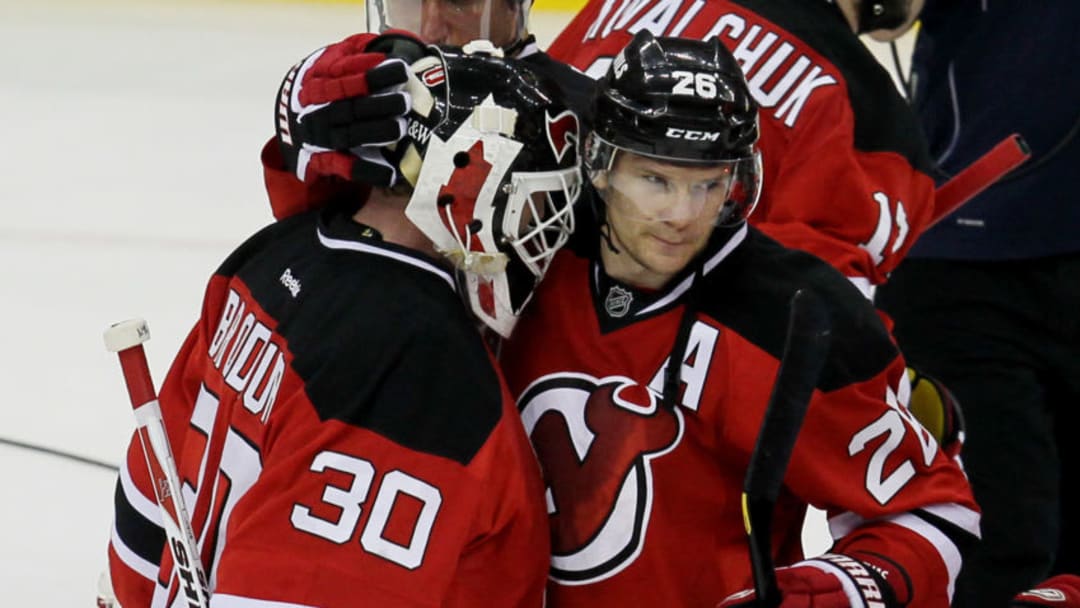 Martin Brodeur #30 and Patrik Elias #26 of the New Jersey Devils (Photo by Jim McIsaac/Getty Images)