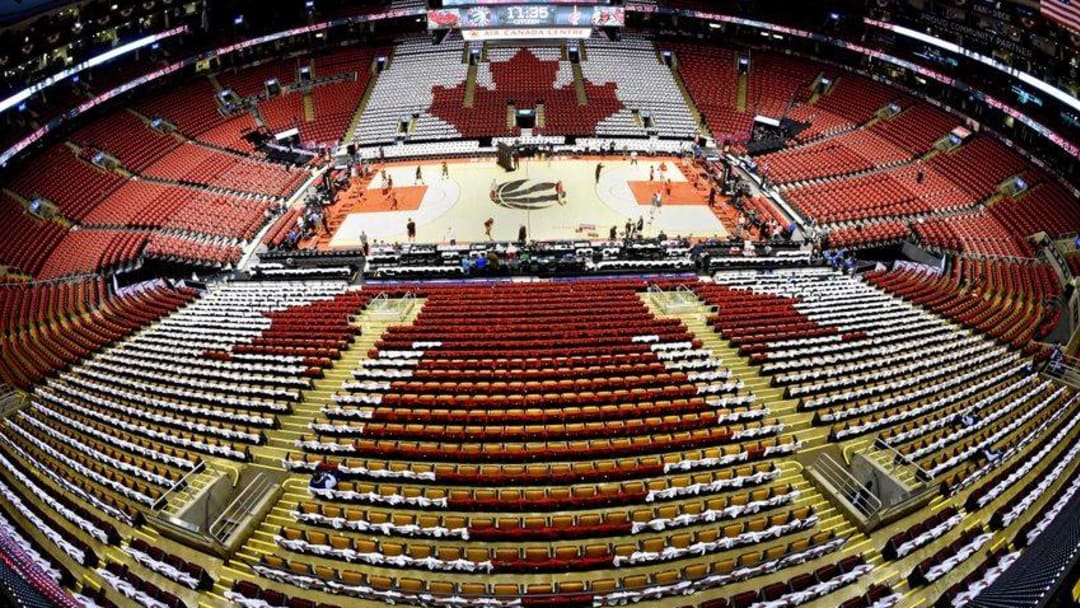 May 23, 2016; Toronto, Ontario, CAN; A general view of the Air Canada Centre with t-shirts laid out on seats in a Canadian flag pattern prior to Toronto Raptors hosting Cleveland Cavaliers in game four of the Eastern conference finals of the NBA Playoffs at Air Canada Centre. Mandatory Credit: Dan Hamilton-USA TODAY Sports