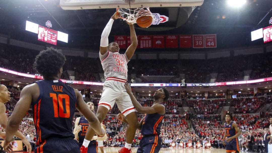 COLUMBUS, OHIO - MARCH 05: E.J. Liddell #32 of the Ohio State Buckeyes dunks the ball in the game against the Illinois Fighting Illini during the first half at Value City Arena on March 05, 2020 in Columbus, Ohio. (Photo by Justin Casterline/Getty Images)