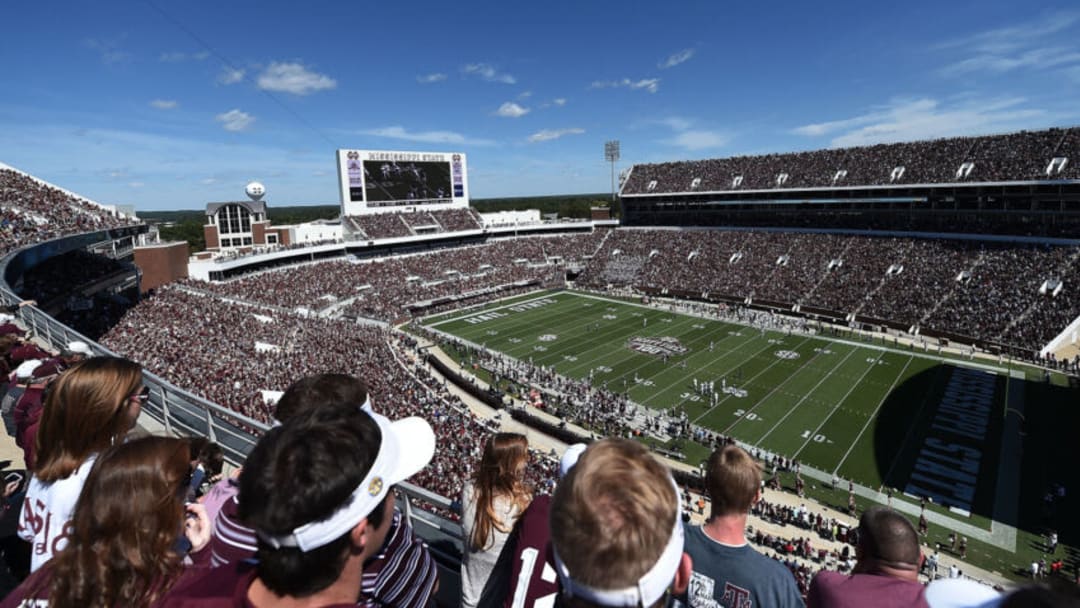 STARKVILLE, MS - OCTOBER 04: General view of Davis Wade Stadium during the third quarter of a game between the Mississippi State Bulldogs and the Texas A&M Aggies on October 4, 2014 in Starkville, Mississippi. Mississippi State won the game 48-31. (Photo by Stacy Revere/Getty Images)