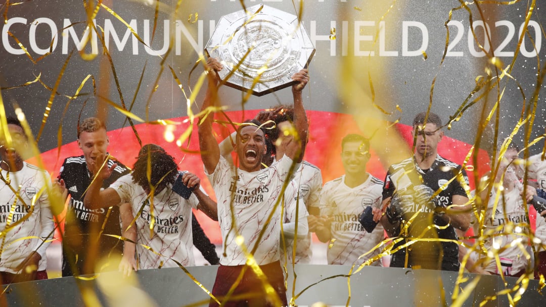 Arsenal celebrate winning the Community Shield.
