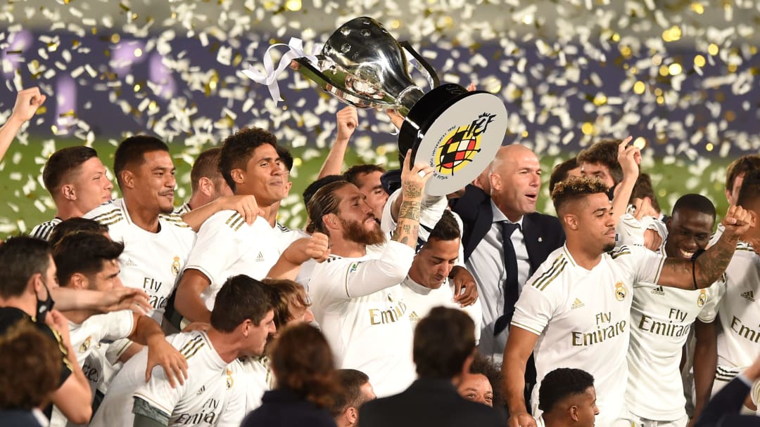 Real Madrid celebrate their league triumph