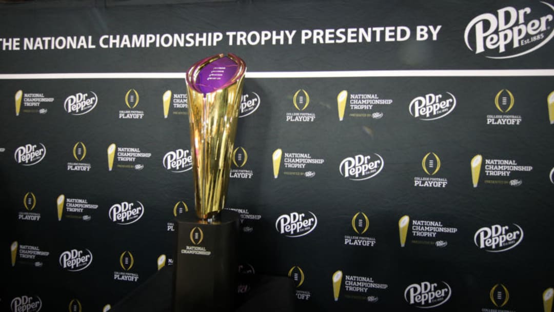 The National Championship Trophy during media day for the College Football Playoff (Photo by Chris Graythen/Getty Images)