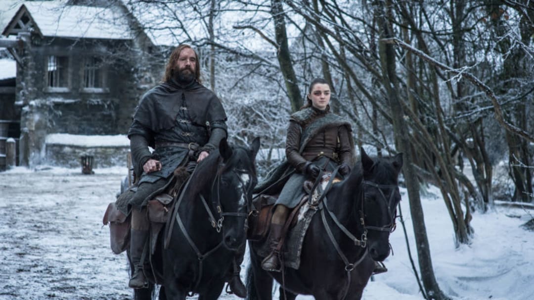 Game of Thrones season 8 episode 4 (L to R) Rory McCann as Sandor “The Hound” Clegane and Maisie Williams as Arya Stark - Photo: Helen Sloan/HBO