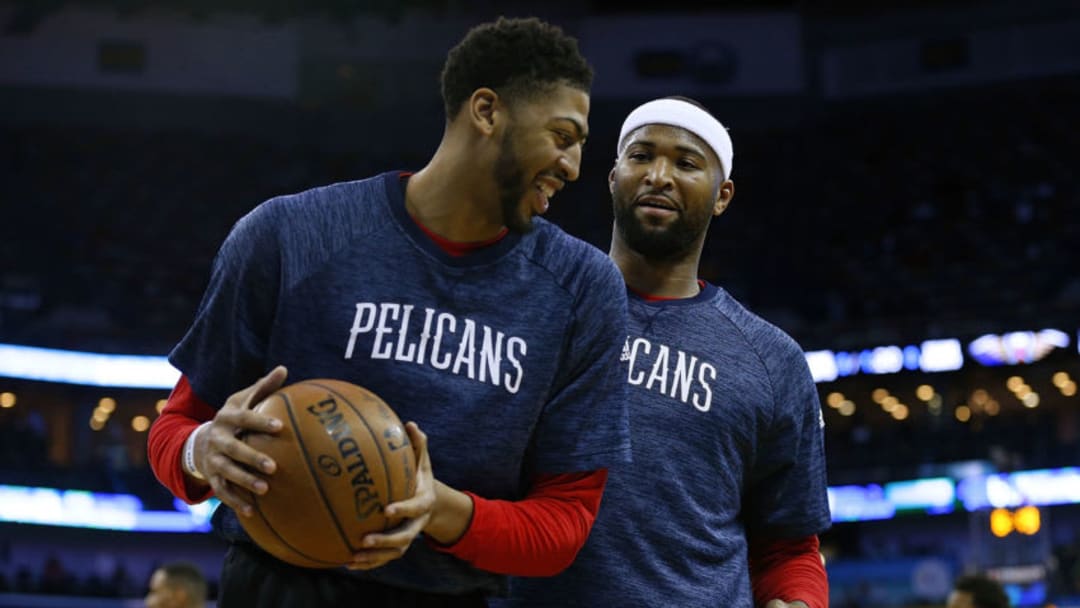 NEW ORLEANS, LA - MARCH 14: Anthony Davis #23 of the New Orleans Pelicans and DeMarcus Cousins #0 warm up before a game against the Portland Trail Blazers at the Smoothie King Center on March 14, 2017 in New Orleans, Louisiana. (Photo by Jonathan Bachman/Getty Images)