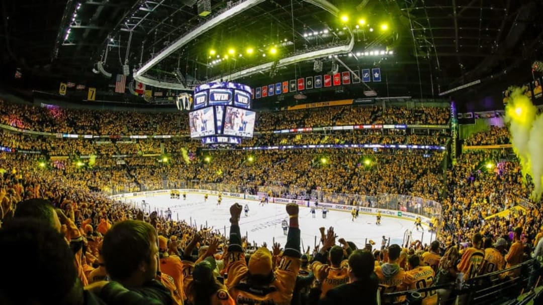 NASHVILLE, TN - APRIL 29: The Nashville Predators win 5-4 in overtime against the Winnipeg Jets in Game Two of the Western Conference Second Round during the 2018 NHL Stanley Cup Playoffs at Bridgestone Arena on April 29, 2018 in Nashville, Tennessee. (Photo by John Russell/NHLI via Getty Images)