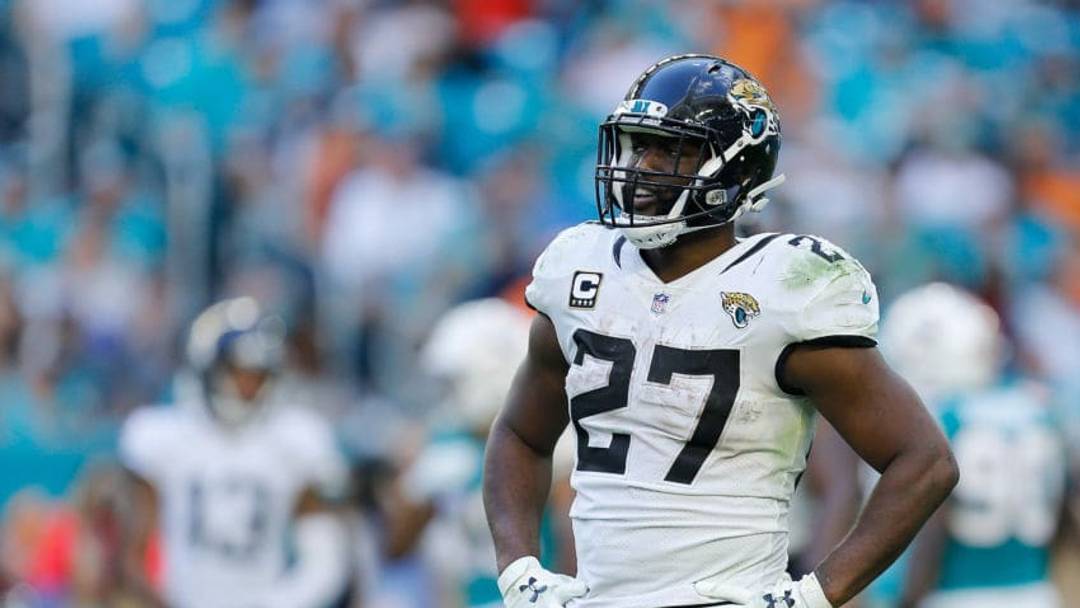 Fantasy Football: MIAMI, FL - DECEMBER 23: Leonard Fournette #27 of the Jacksonville Jaguars looks on against the Miami Dolphins at Hard Rock Stadium on December 23, 2018 in Miami, Florida. (Photo by Michael Reaves/Getty Images)