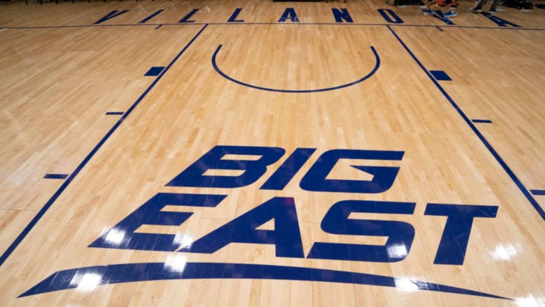 VILLANOVA, PA - DECEMBER 30: A general view of the Big East logo prior to the game between the Xavier Musketeers and Villanova Wildcats at Finneran Pavilion on December 30, 2019 in Villanova, Pennsylvania. (Photo by Mitchell Leff/Getty Images)