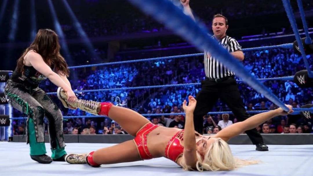 Mandy Rose faces Nikki Cross on the September 10, 2019 edition of SmackDown live ahead of Cross and Alexa Bliss defending the WWE Women's Tag Team Championships against Rose and Sonya Deville at Clash of Champions. Photo courtesy WWE.com