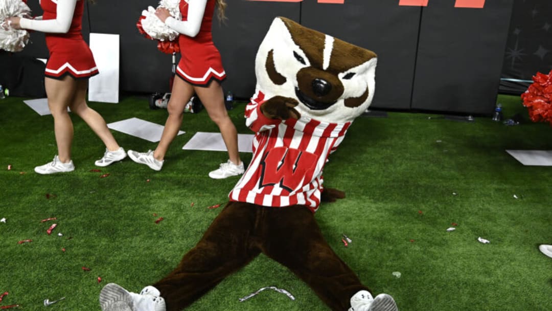LAS VEGAS, NEVADA - DECEMBER 30: The Wisconsin Badgers mascot Bucky Badger performs during the SRS Distribution Las Vegas Bowl against the Arizona State Sun Devils at Allegiant Stadium on December 30, 2021 in Las Vegas, Nevada. The Badgers defeated the Sun Devils 20-13. (Photo by David Becker/Getty Images)
