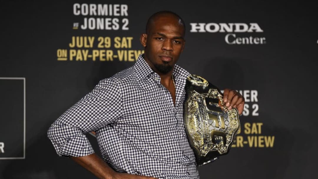 ANAHEIM, CA - JULY 29: Jon Jones speaks to the media during the UFC 214 post fight press conference inside the Honda Center on July 29, 2017 in Anaheim, California. (Photo by Jeff Bottari/Zuffa LLC/Zuffa LLC via Getty Images)