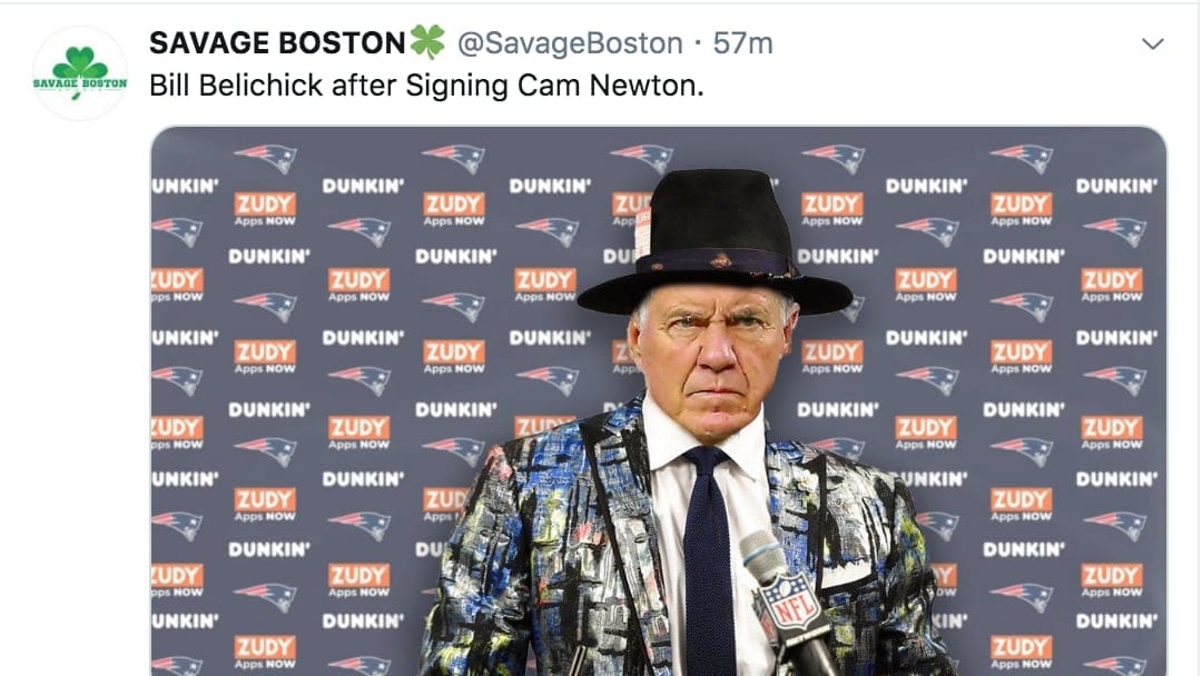 Twitter flipped out when Cam Newton signed with the New England Patriots Twitter flipped out when Cam Newton signed with the New England Patriots