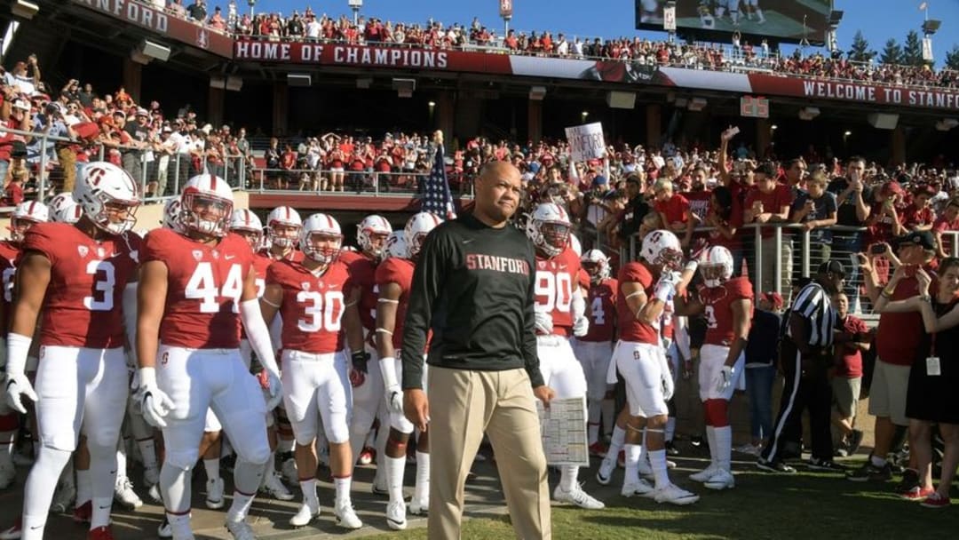 Sep 17, 2016; Stanford, CA, USA; Stanford Cardinal head coach David Shaw prepares to enter the field prior to a NCAA football game against the USC Trojans at Stanford Stadium. Mandatory Credit: Kirby Lee-USA TODAY Sports