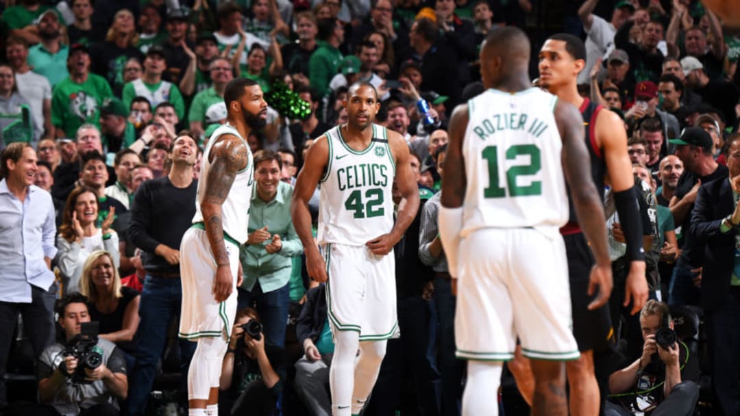 BOSTON, MA - MAY 27: Al Horford #42 of the Boston Celtics looks on during Game Seven of the Eastern Conference Finals of the 2018 NBA Playoffs between the Cleveland Cavaliers and Boston Celtics on May 27, 2018 at the TD Garden in Boston, Massachusetts. NOTE TO USER: User expressly acknowledges and agrees that, by downloading and or using this photograph, User is consenting to the terms and conditions of the Getty Images License Agreement. Mandatory Copyright Notice: Copyright 2018 NBAE (Photo by Brian Babineau/NBAE via Getty Images)