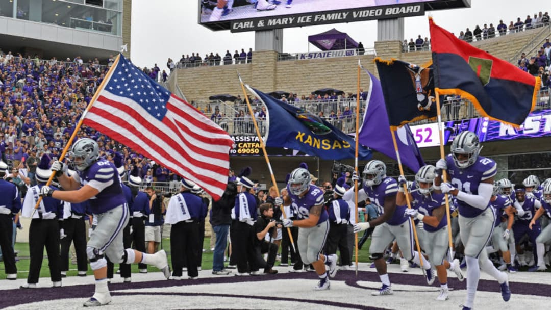 MANHATTAN, KS - SEPTEMBER 08: The Kansas State Wildcats rush out onto the field, prior to a game against the Mississippi State Bulldogs on September 8, 2018 at Bill Snyder Family Stadium in Manhattan, Kansas. (Photo by Peter G. Aiken/Getty Images)