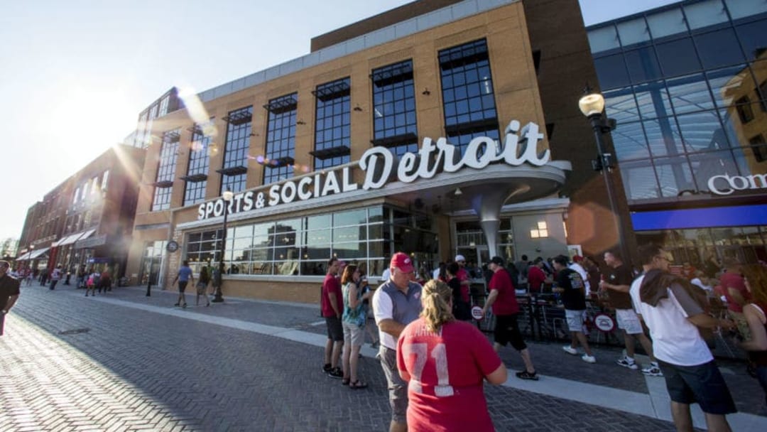 DETROIT, MI - SEPTEMBER 23: A view of the exterior of Little Caesars Arena, the brand new home of the Detroit Red Wings NHL hockey team, before a game against the Boston Bruins on September 23, 2017, in Detroit, MI. (Photo by Tony Ding/Icon Sportswire via Getty Images)