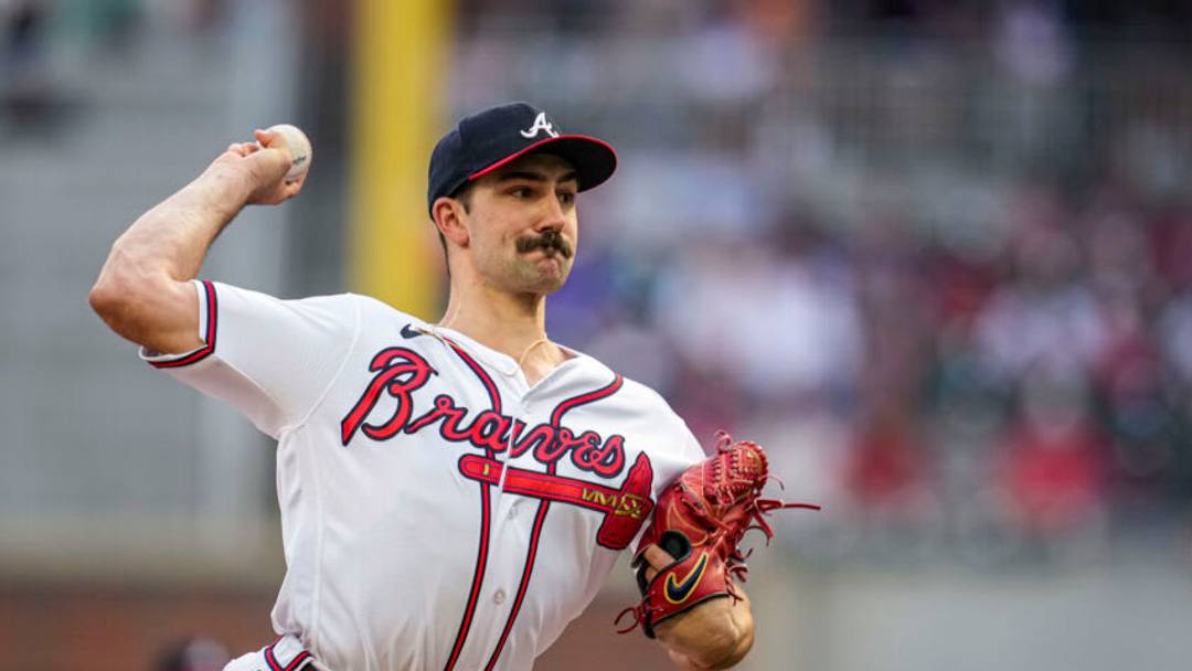 Jun 8, 2023; Cumberland, Georgia, USA; Atlanta Braves starting pitcher Spencer Strider (99) pitches against the New York Mets during the first inning at Truist Park. Mandatory Credit: Dale Zanine-USA TODAY Sports Jun 8, 2023; Cumberland, Georgia, USA; Atlanta Braves starting pitcher Spencer Strider (99) pitches against the New York Mets during the first inning at Truist Park. Mandatory Credit: Dale Zanine-USA TODAY Sports