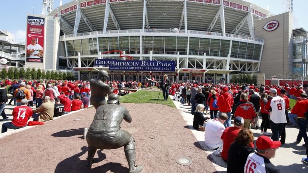 Apr 4, 2016; Cincinnati, OH, USA; Fans line up at the main entrance to Great American Ball Park prior to a game with the Philadelphia Phillies and the Cincinnati Reds. Mandatory Credit: David Kohl-USA TODAY Sports
