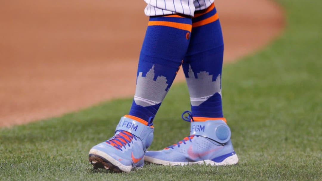 NEW YORK, NEW YORK - APRIL 14: Detail of the Nike shoes worn by Pete Alonso #20 of the New York Mets during the first inning against the Philadelphia Phillies at Citi Field on April 14, 2021 in the Queens borough of New York City. (Photo by Sarah Stier/Getty Images) NEW YORK, NEW YORK - APRIL 14: Detail of the Nike shoes worn by Pete Alonso #20 of the New York Mets during the first inning against the Philadelphia Phillies at Citi Field on April 14, 2021 in the Queens borough of New York City. (Photo by Sarah Stier/Getty Images)