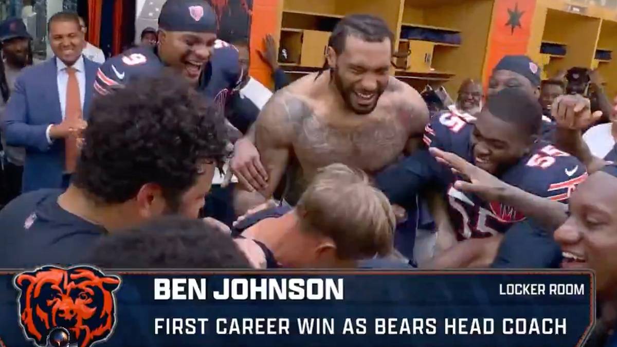 Bears Locker Room Went Crazy When Caleb Williams Gave Ben Johnson a Game  Ball