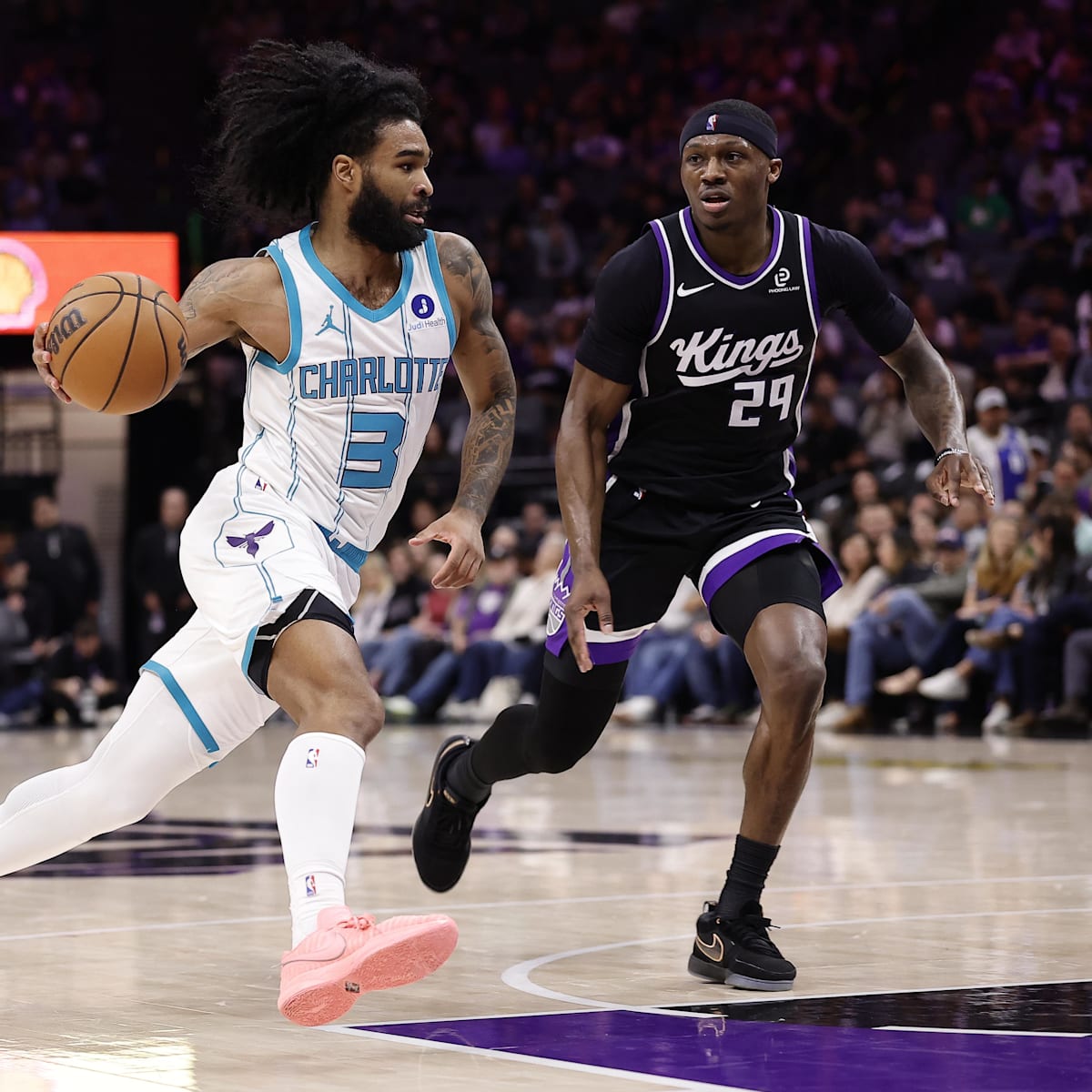 Close up of basketball during Hornets game