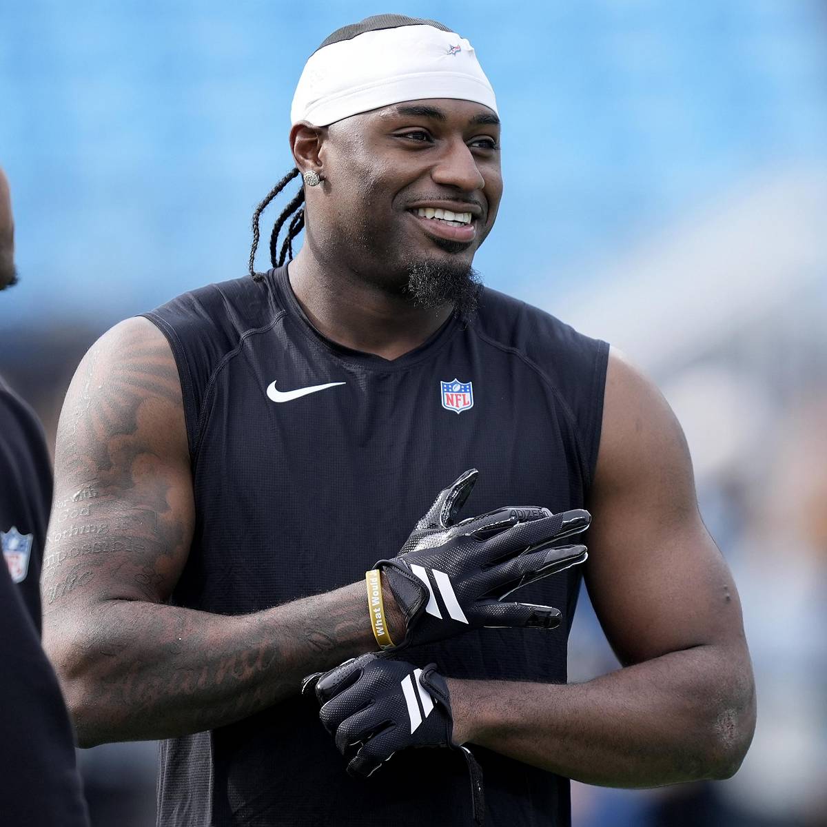 Image for Panthers receiver Xavier Legette rides his horse in cowboy fit to Rams Wild Card game