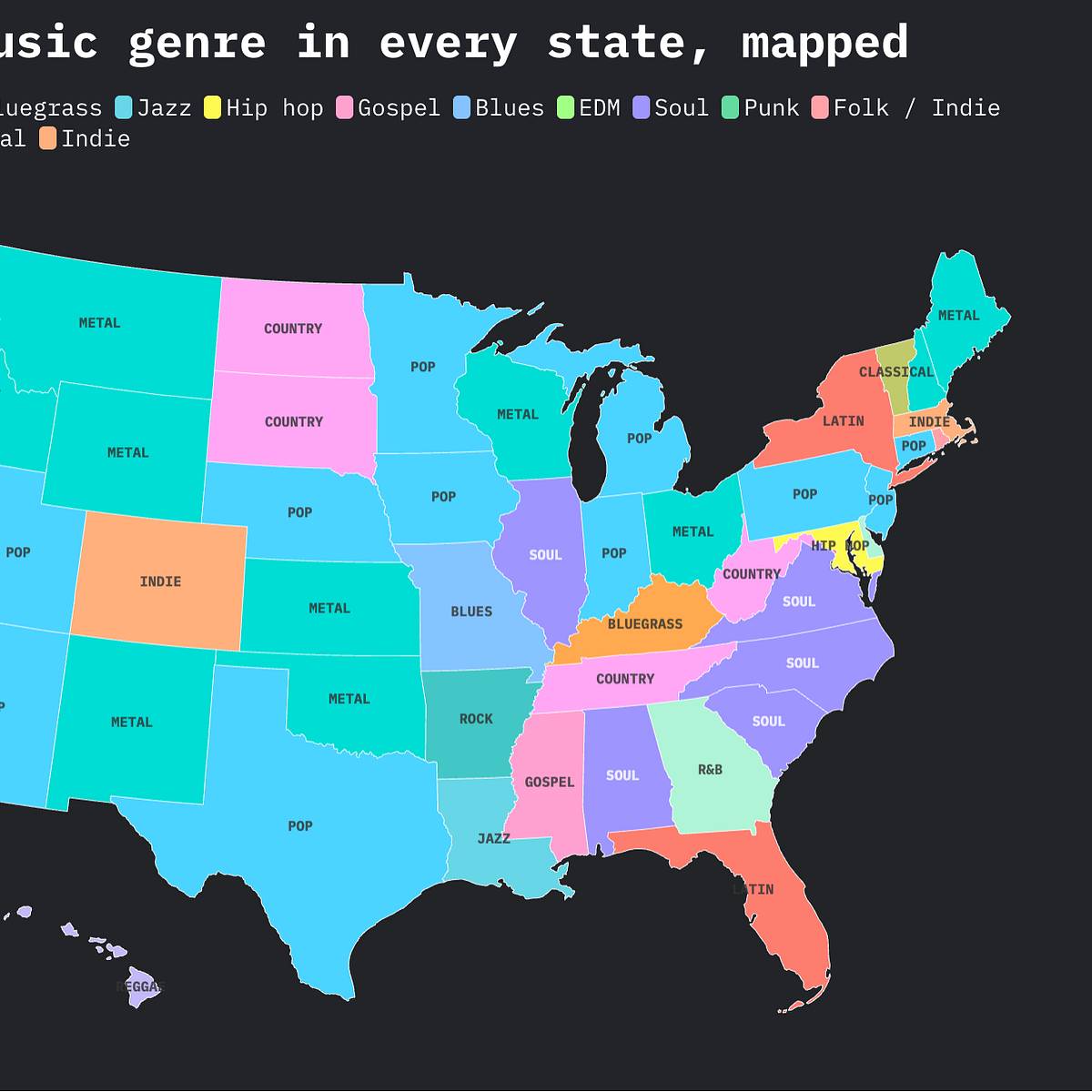mentalfloss.com - Logan DeLoye - The Most Popular Music Genre in Every State, Mapped