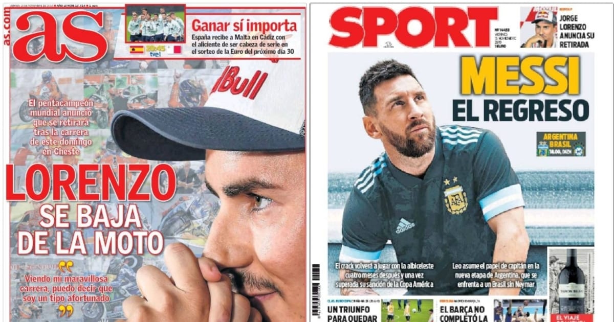 La retirada de Jorge Lorenzo y el retorno de Messi con Argentina, en portada - 90min