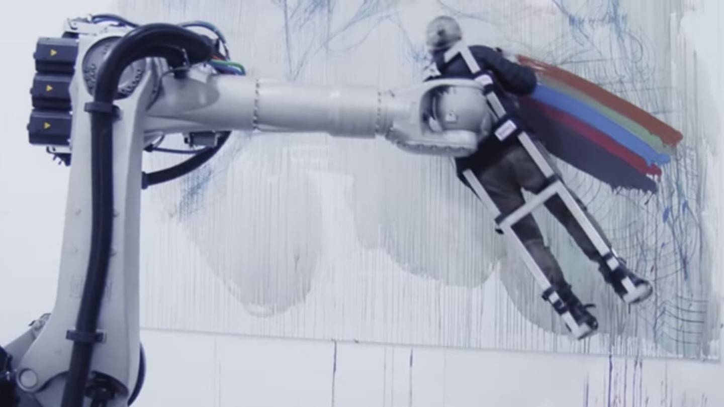 Serbian Artist Becomes a Human Paintbrush With the Help of a Robot
