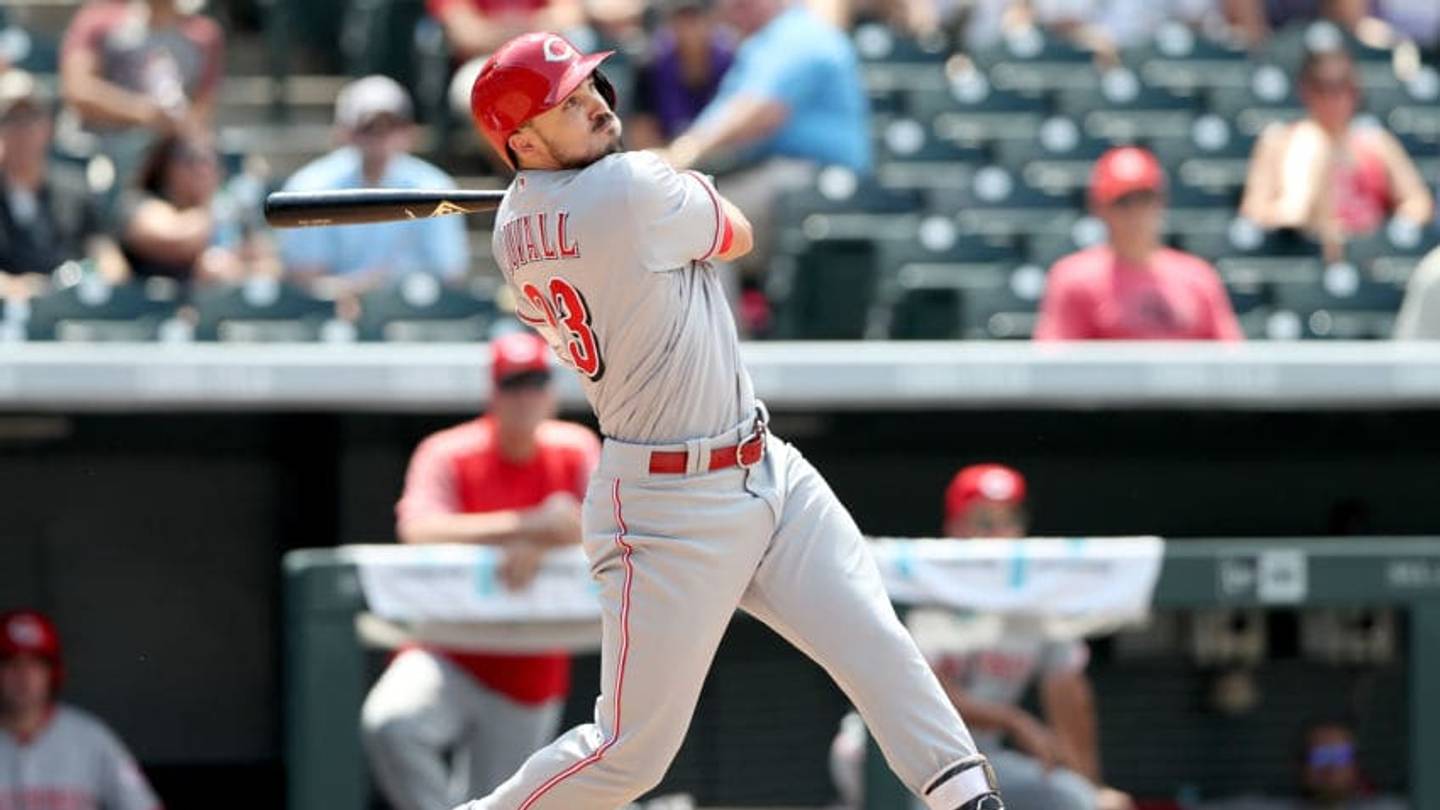 Cincinnati Reds' Adam Duvall approaches the Kevin Maas limit