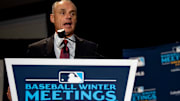 MLB commissioner Rob Manfred speaking at the Baseball Winter Meetings in San Diego.